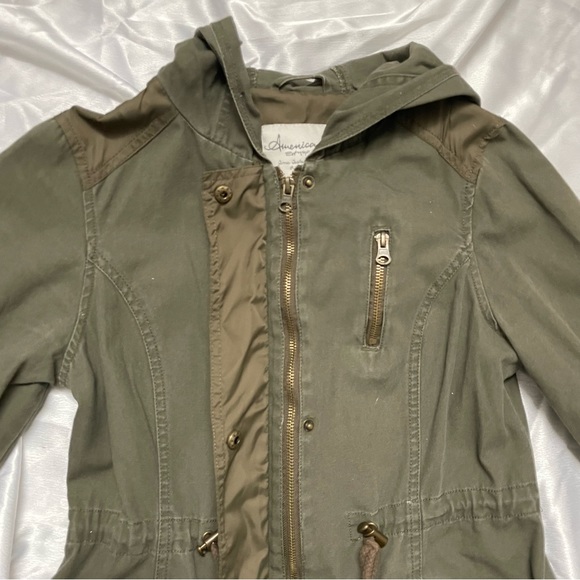 American Rag Cie- Coats & Jackets Below Hip Dark Army Green Jacket with Hood - Picture 4 of 10